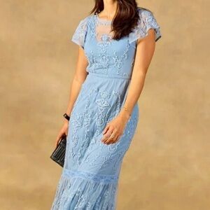 NWOT Sundance Size XL Mayfield Blue Embroidered Tule Sheer Maxi Dress - $298